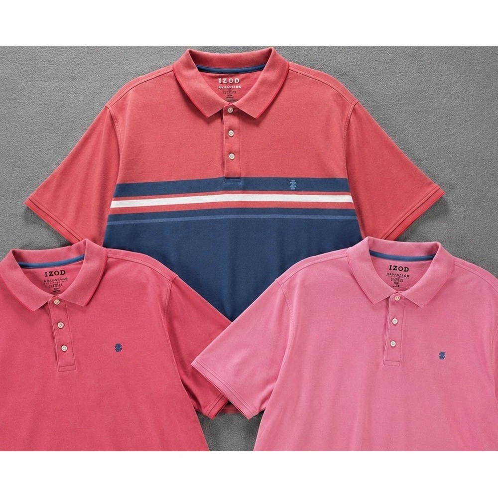 IZOD Polo Shirt Advantage Performance Mens 2XL Pink Blue Lot Preppy Casual
